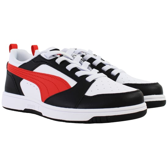 Puma Rebound V6 Low Kids White/Red Trainers - Image 2