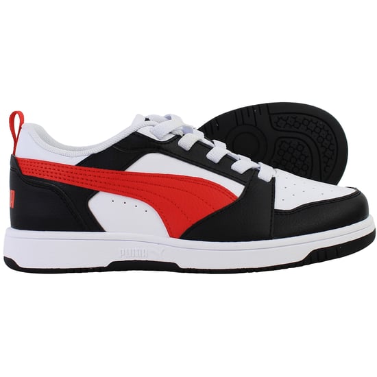 Puma Rebound V6 Low Kids White/Red Trainers - Image 4