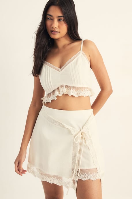 Cotton Pintuck Lace Trim Bralet - Image 2
