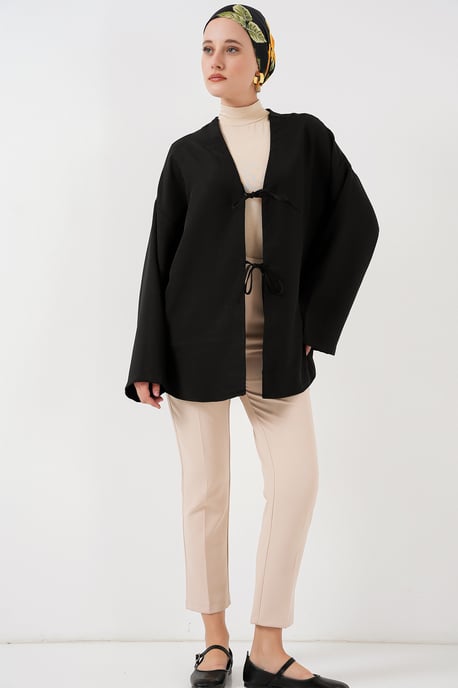 Linnenmix Lange Mouw Kimono met Binding Detail - Image 2