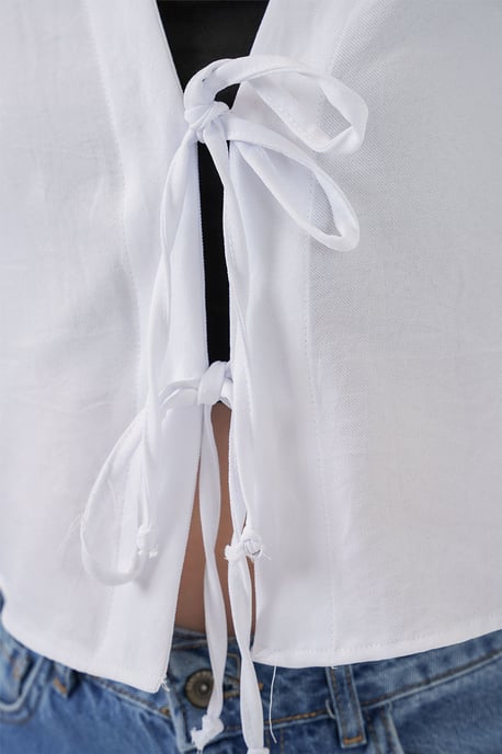 Viscose Blend V-Hals Lange Mouw Kimono met Binding Detail - Image 5