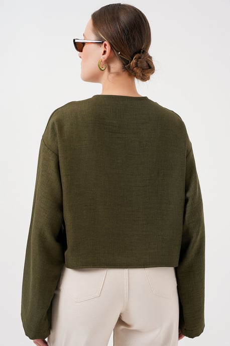 Viscose Blend V-Hals Lange Mouw Kimono met Binding Detail - Image 6