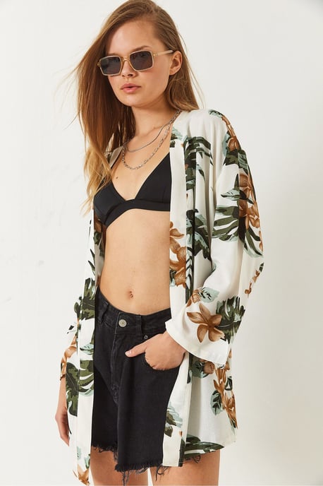 Floral Geprinte Losse Fit Kimono met Sjaalkraag - Image 2