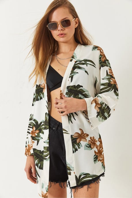 Floral Geprinte Losse Fit Kimono met Sjaalkraag - Image 4