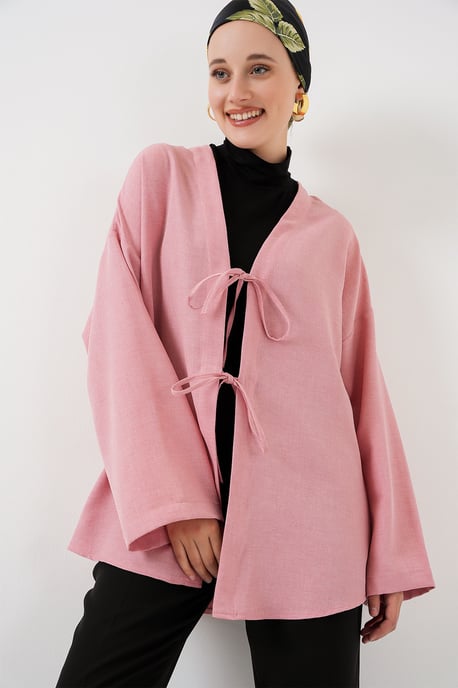 Linnenmix Lange Mouwen Kimono met Binding Detail - Image 3