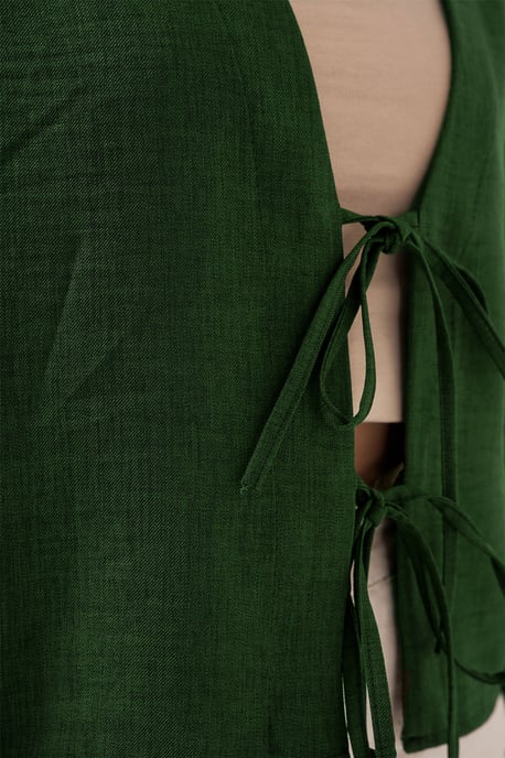 Viscose Blend V-Hals Lange Mouw Kimono met Binding Detail - Image 2