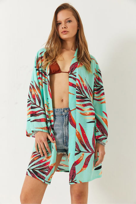 Bedrukte Katoenen Lange Kimono met Hemdkragen - Image 2