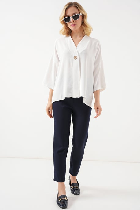 V-hals Kimono met Driekwart Mouwen en Knopen - Image 2