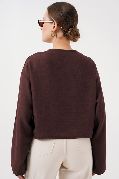 Viscose Blend V-Hals Lange Mouw Kimono met Binding Detail - Image 3