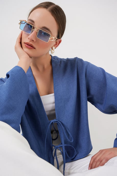 Viskosemix V-hals Lange Mouw Kimono met Afwerkingsdetail - Image 4