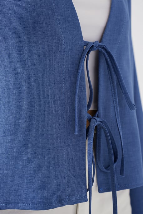 Viskosemix V-hals Lange Mouw Kimono met Afwerkingsdetail - Image 5