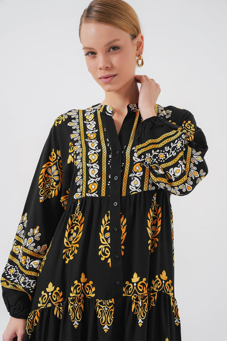 Geprinte Maxi Jurk met V-Hals en Knopsluiting - Image 3
