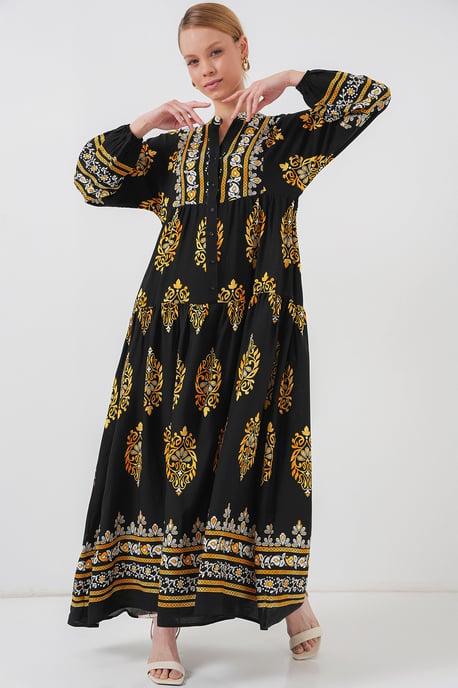 Geprinte Maxi Jurk met V-Hals en Knopsluiting - Image 4