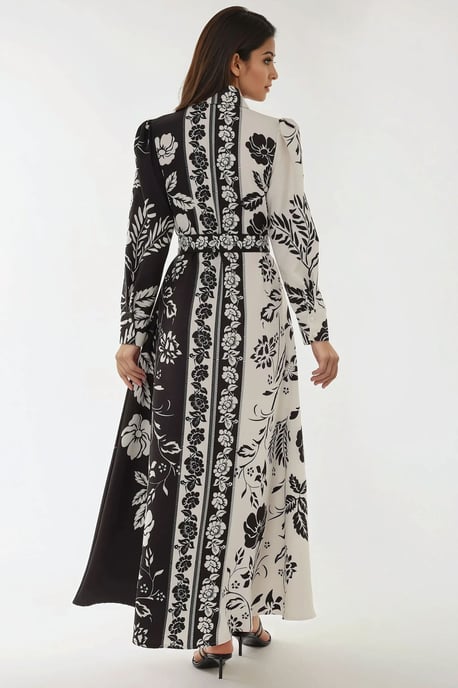 Printed Long Sleeve Maxi Dress with Belt - Image 3