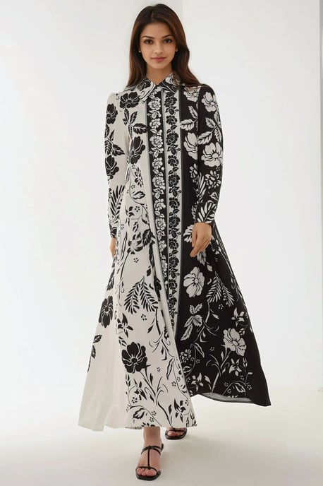 Printed Long Sleeve Maxi Dress with Belt - Image 5
