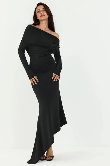 Elegant Bodycon Maxi Klänning med Båturringning - Image 1