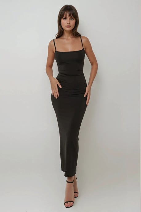 Kvadratkrage Bodycon Maxi Klänning - Image 1