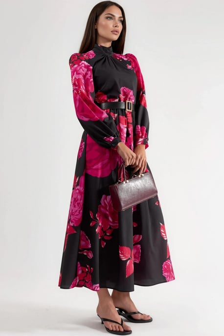 Florale Maxi-jurk met Ceintuure en Halve Col - Image 2