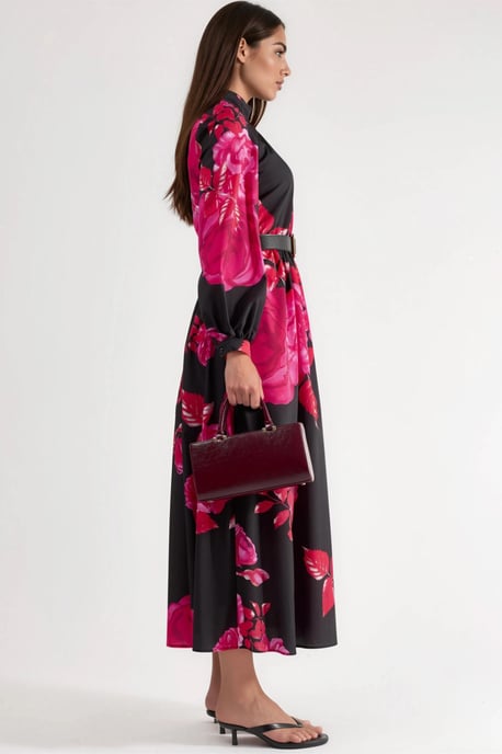 Florale Maxi-jurk met Ceintuure en Halve Col - Image 3