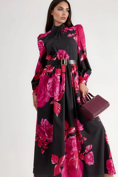 Florale Maxi-jurk met Ceintuure en Halve Col - Image 5