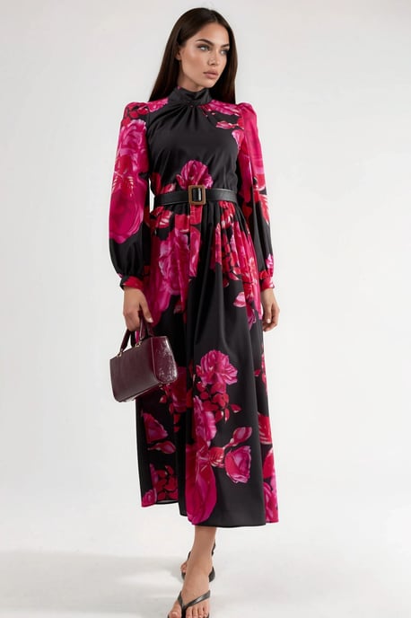 Florale Maxi-jurk met Ceintuure en Halve Col - Image 6