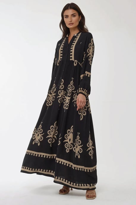 Geprinte Lange Mouw Viscose Maxi Jurk - Image 2