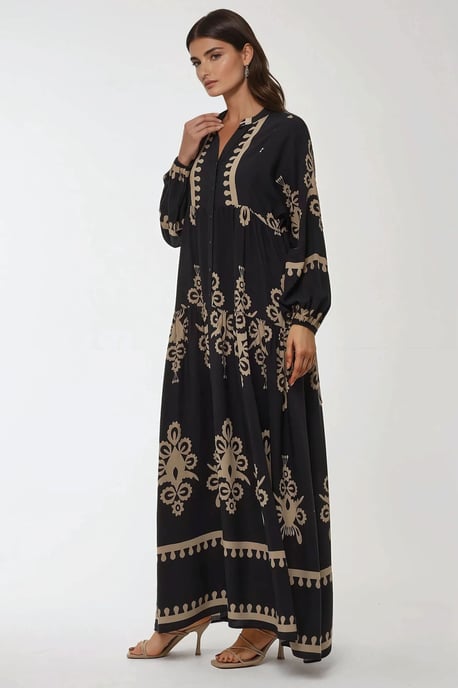Geprinte Lange Mouw Viscose Maxi Jurk - Image 4