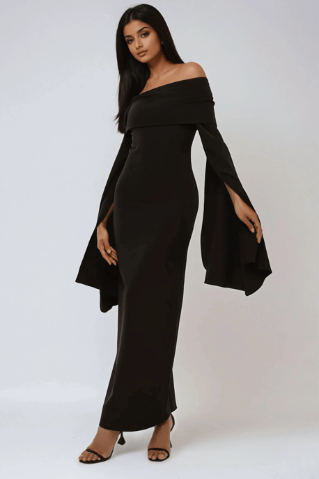 Exclusieve Aangepaste Off Shoulder Bodycon Maxi Jurk met Split - Image 1