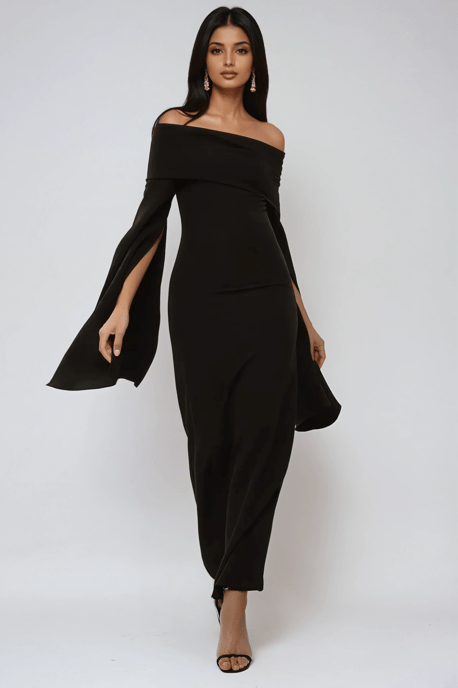 Exclusieve Aangepaste Off Shoulder Bodycon Maxi Jurk met Split - Image 3