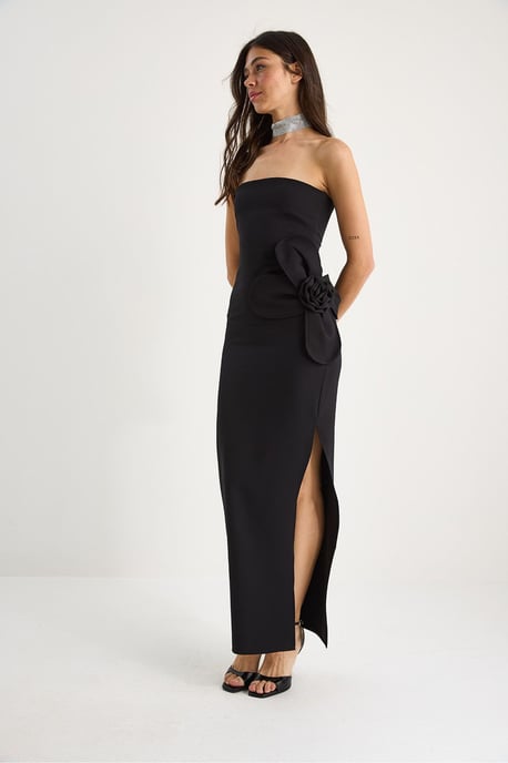 Strapless Floral Maxi Dress with Bow Detail - Image 4