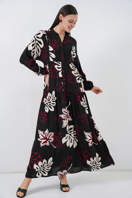 Patterned V-Neck Maxi Dress - Image 1