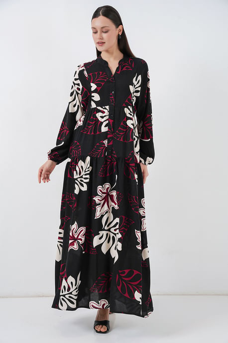 Patterned V-Neck Maxi Dress - Image 3