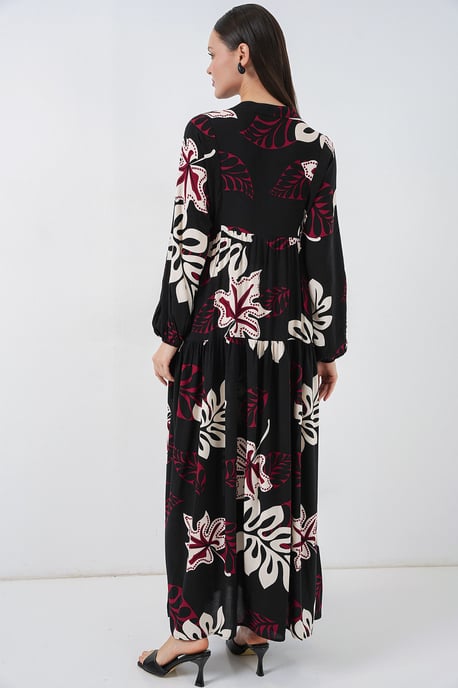 Patterned V-Neck Maxi Dress - Image 5