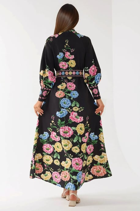 Geprinte Lange Mouwen Maxi Dress met Riem - Image 2
