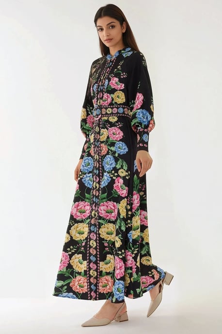 Geprinte Lange Mouwen Maxi Dress met Riem - Image 4