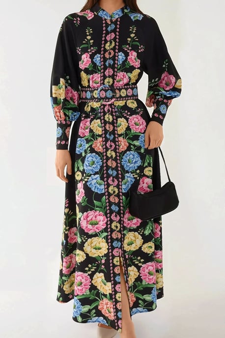 Geprinte Lange Mouwen Maxi Dress met Riem - Image 5