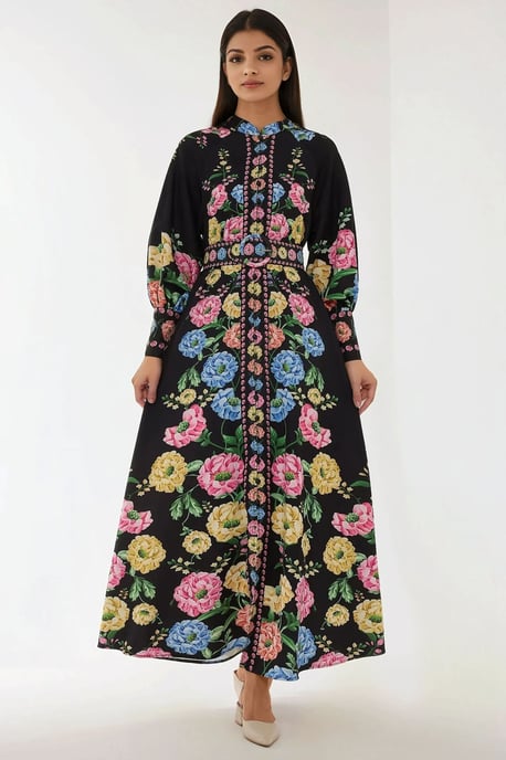 Geprinte Lange Mouwen Maxi Dress met Riem - Image 6