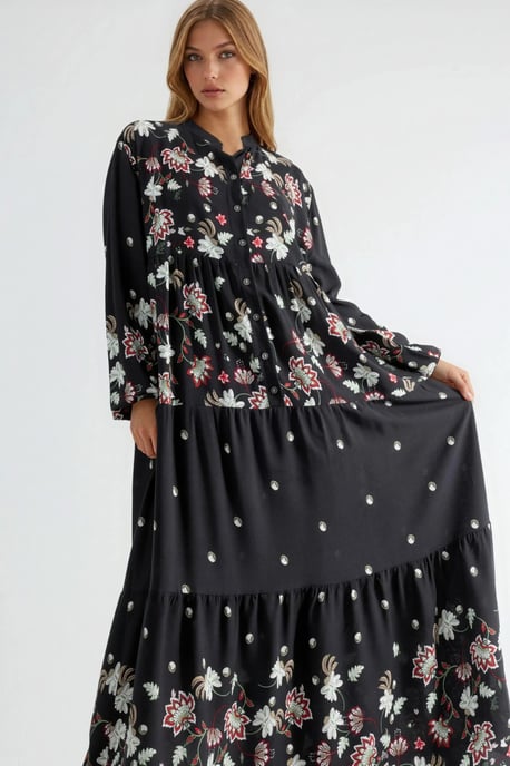 Patroon V-hals Maxi Jurk - Image 3