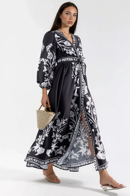 Florale Maxi Jurk met V-hals en Strikdetail - Image 4