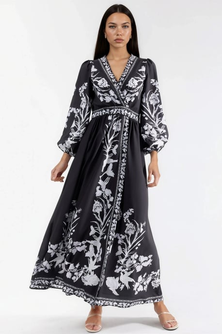 Florale Maxi Jurk met V-hals en Strikdetail - Image 6