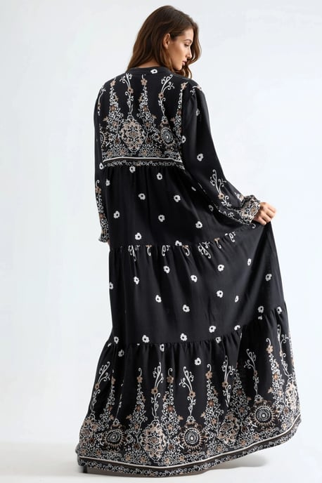 Comfort Fit Patterned Maxi Dress with V-Neck - Image 3