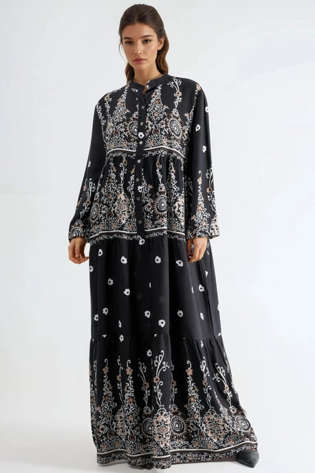 Comfort Fit Patterned Maxi Dress with V-Neck - Image 5