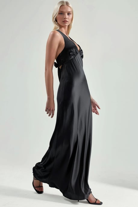Halter Neck V-Hals Satijnen Maxi-jurk - Image 2
