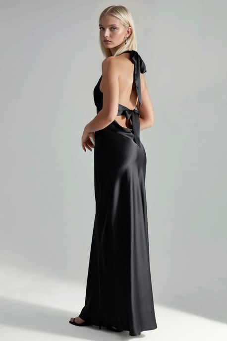 Halter Neck V-Hals Satijnen Maxi-jurk - Image 4