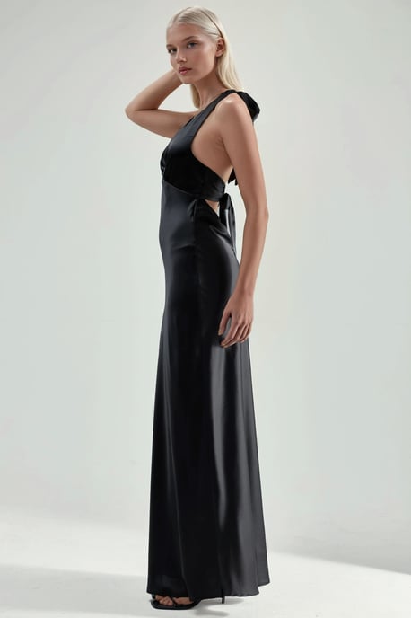 Halter Neck V-Hals Satijnen Maxi-jurk - Image 5
