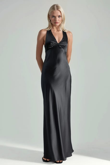 Halter Neck V-Hals Satijnen Maxi-jurk - Image 6