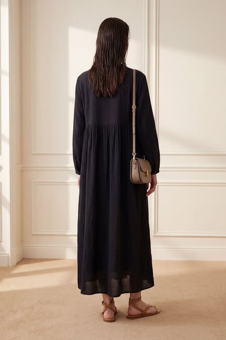 Strikdetail Loose Fit Maxi Jurk - Image 3