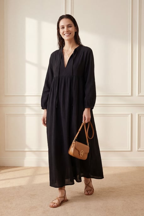 Strikdetail Loose Fit Maxi Jurk - Image 4