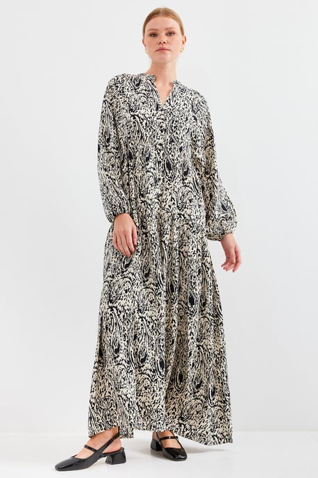 Geprinte V-hals Maxi Jurk - Image 5