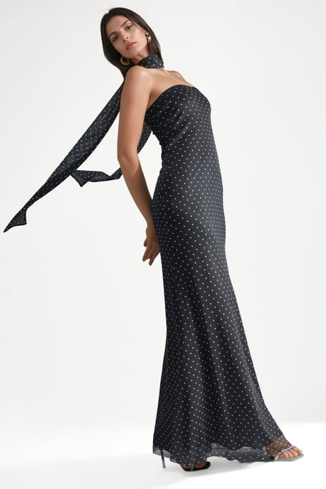 Polkadot Strapless Maxi Jurk met Sjaal Detail - Image 2